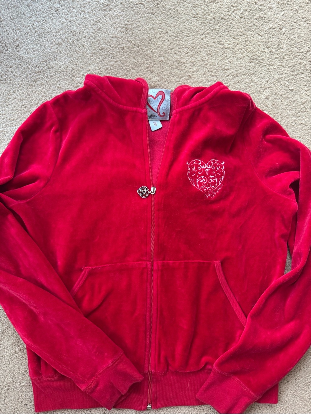 Brighton Red Velvet Zip-Up Jacket with Heart Accent